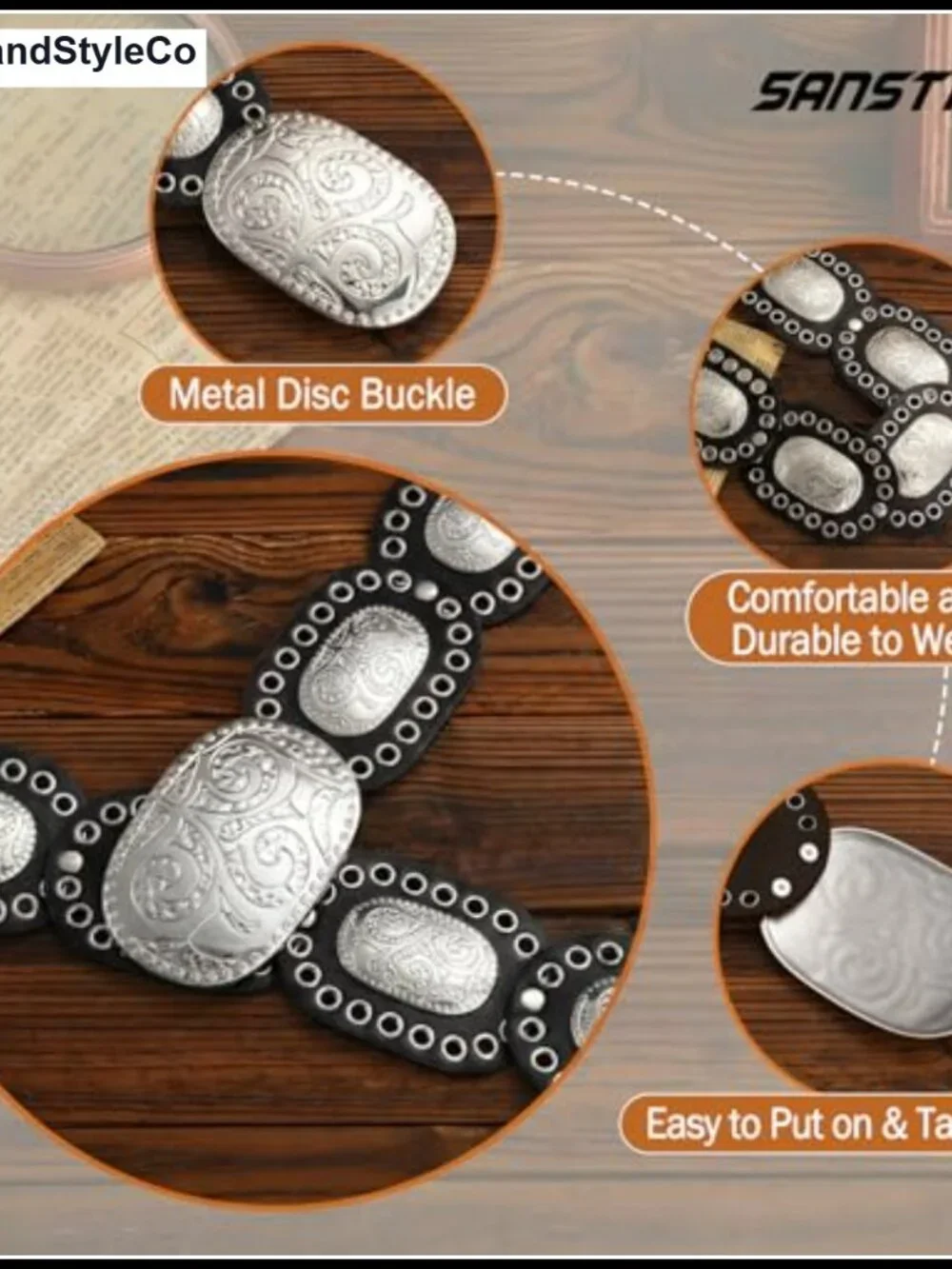 Women's Concho Western Disc Belt Faux Leather Cowgirl Boho